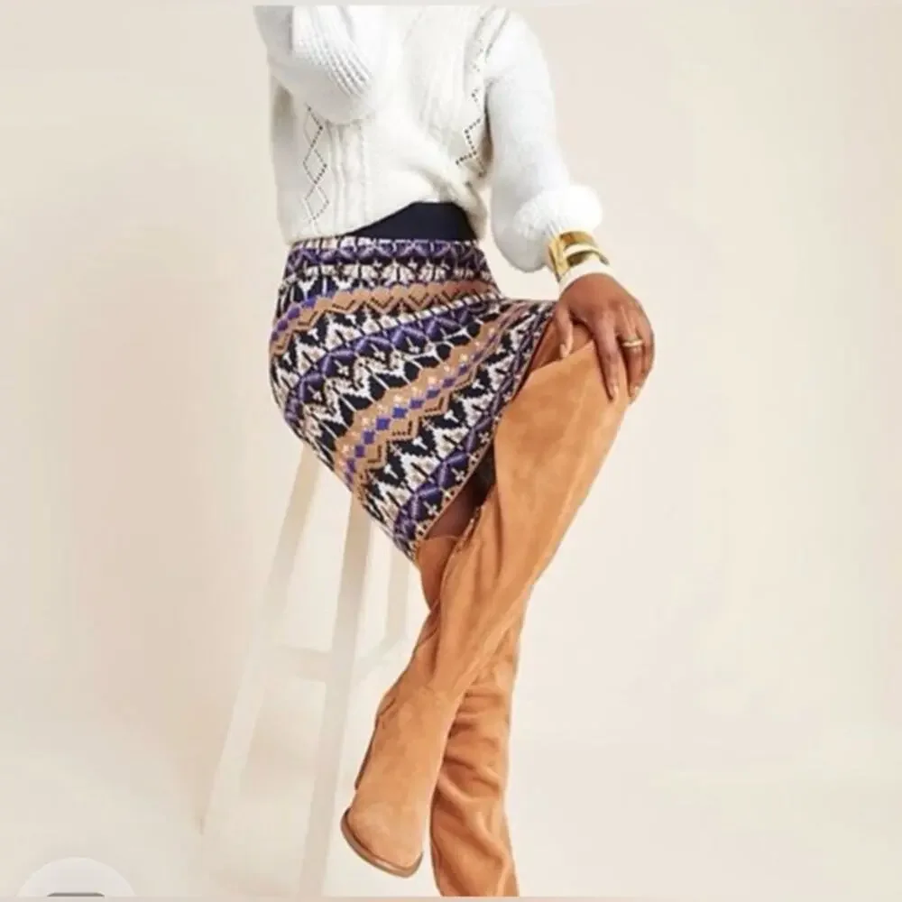 Anthropologie Saoirse Sweater Midi Skirt Size XS Navy Neutral Fair Isle Nordic